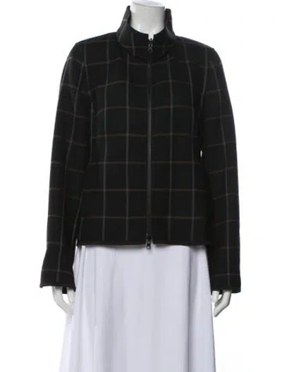 Pre-owned Nina Mclemore Wool Plaid Print Evening Jacket In Gray