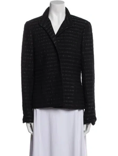 Pre-owned Nina Mclemore Wool Striped Blazer In Black