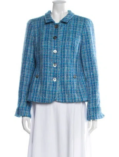 Pre-owned Nina Mclemore Wool Tweed Pattern Blazer In Blue