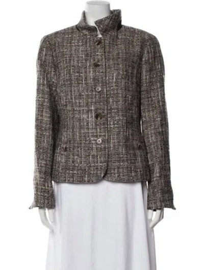 Pre-owned Nina Mclemore Wool Tweed Pattern Jacket In Brown