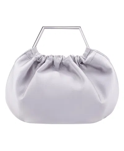 Nina Metal Handle Satin Pouch Bag In New Silver