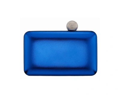 Nina Metallic Minaudiere Handbag With Crystal Clasp In Electric Blue