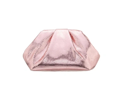 Nina Metallic Pleated Frame Clutch Handbag In Rose Mist