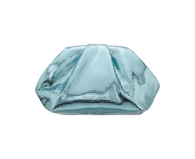 Nina Metallic Pleated Frame Clutch Handbag In Sea Green