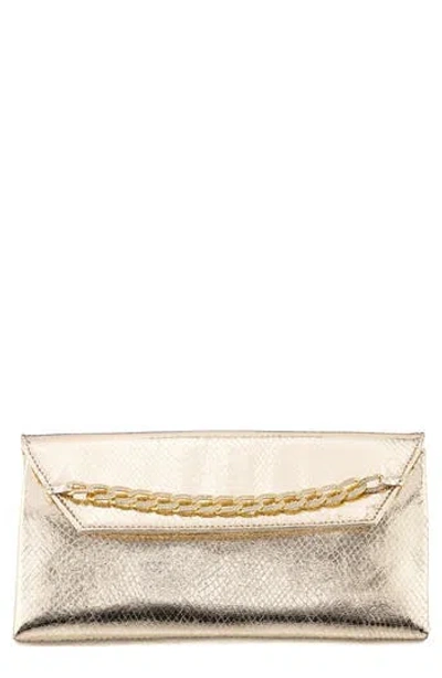 Nina Metallic Snake Embossed Flap Bag In Gold