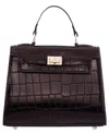 Nina Mini Croco Embossed Magnetic Snap Satchel Bag In Brown