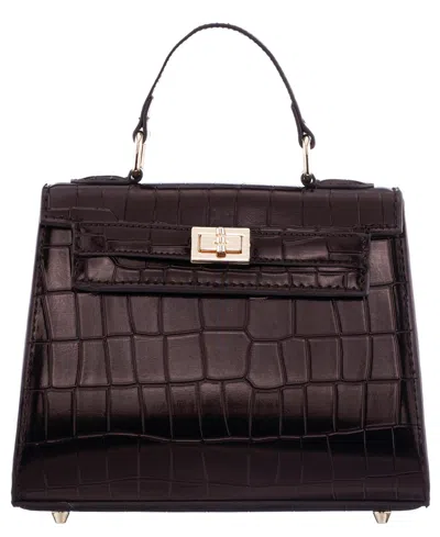 Nina Mini Croco Embossed Magnetic Snap Satchel Bag In Brown