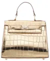 Nina Mini Croco Embossed Magnetic Snap Satchel Bag In Gold