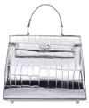Nina Mini Croco Embossed Magnetic Snap Satchel Bag In Silver