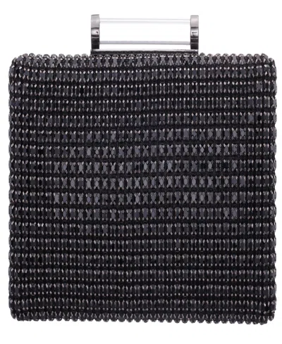 Nina Mini Crystal Encrusted Minaudiere Lift Lock Clutch In Black