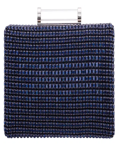 Nina Mini Crystal Encrusted Minaudiere Lift Lock Clutch In Blue