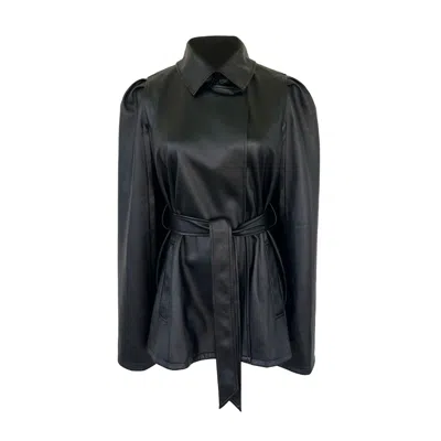 Nina Nieves Women's Adele Vegan Leather Short Belted Cape - Black