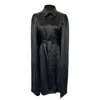 Nina Nieves Women's Bianca Vegan Leather Long Belted Cape - Black In Black