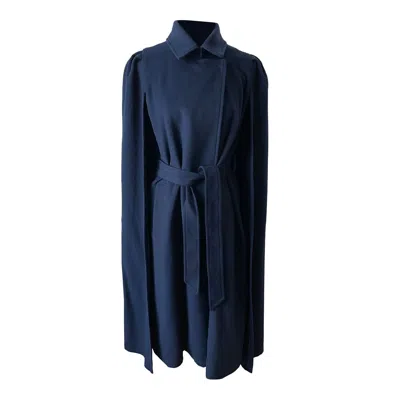 Nina Nieves Women's Wool Cashmere Royal Long Cape In Navy Blue