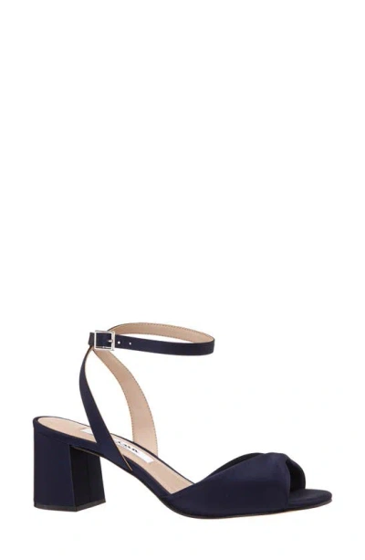 Nina Nigella Glitter Ankle Wrap Sandal In New Navy Luster Satin