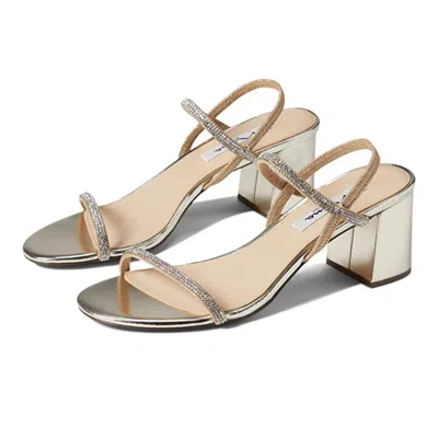 Nina Nissy Sandals Taupe Rhinestone Block Heel Slingback Zap1020 In Silver