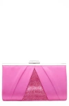Nina Women's Pleated Stain Crystal Frame Clutch In Ultra Pink
