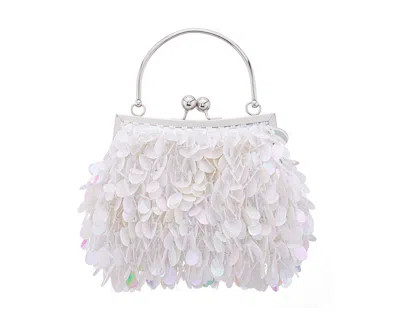 Nina Paillette Frame Pouch In White Ab