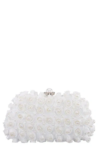 Nina Paloma Rosette Imitation Pearl Frame Clutch In White