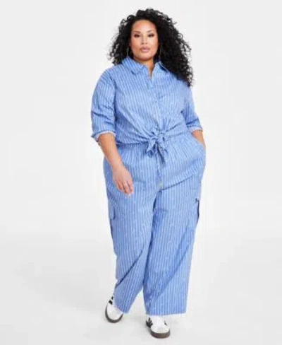 Nina Parker Affirmation Blouse Ruched Tank Top Affirmation Cargo Pants In Blue Print