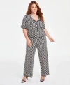 Nina Parker Plus Size Geo-print Straight-leg Sweater Pants In Neutral Geo Print