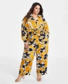 Nina Parker Plus Size Floral-print Drawstring-waist Pants In Yellow Flower Print