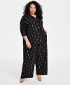 Nina Parker Metallic Print Blouse Matching Wide Leg Pants In Black Gold Foil Rose Print