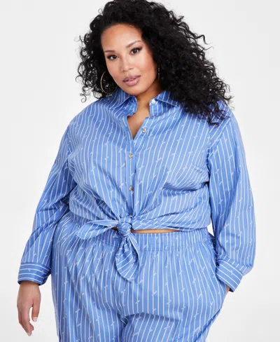 NINA PARKER PLUS SIZE AFFIRMATION TEXT STRIPED-PRINT BLOUSE