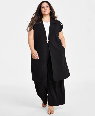 Nina Parker Plus Size Clasp-front Duster Vest In Black Beauty