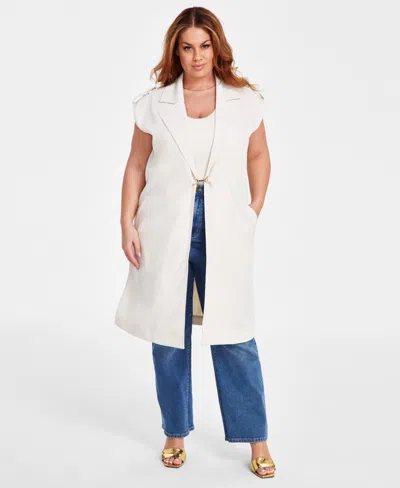 Nina Parker Plus Size Clasp-front Duster Vest In Winter Oat
