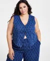 Nina Parker Diamond Texture Denim Vest Diamond Texture Pull On Jeans In Dark Wash