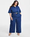 Nina Parker Plus Size Diamond-texture Wide-leg Jeans In Dark Wash