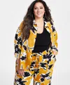 Nina Parker Plus Size Floral-print Relaxed-fit Blouse In Yellow Flower Print