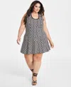 Nina Parker Plus Size Geo-print Fit & Flare Sweater Dress In Neutral Geo Print