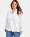 Nina Parker Plus Size Love-script Metallic-print Blouse In White Gold Foil Rose Print