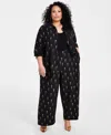 Nina Parker Metallic Print Blouse Matching Wide Leg Pants In Black Gold Foil Rose Print