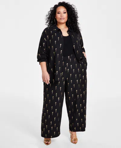 NINA PARKER PLUS SIZE METALLIC SCRIPT-PRINT PANTS