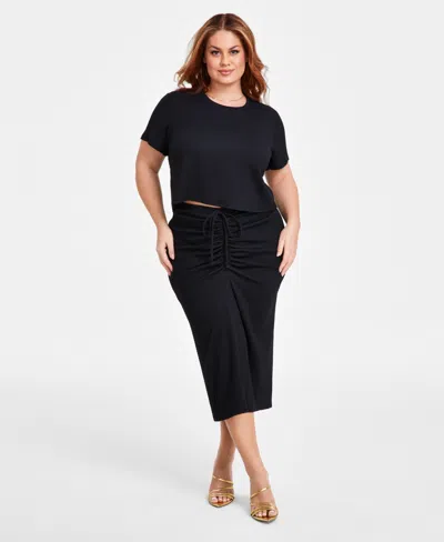 Nina Parker Plus Size Textured Drawstring-ruched Skirt In Black Beauty