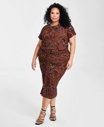 NINA PARKER PLUS SIZE TEXTURED PAISLEY-PRINT TOP