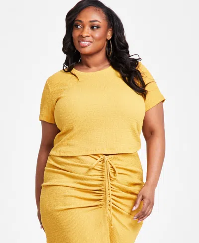 Nina Parker Plus Size Textured Short-sleeve Relaxed Top In Yellow