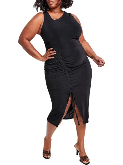 Nina Parker Plus Womens Asymmetric Tea Length Bodycon Dress In Multi
