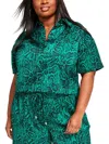 Nina Parker Plus Womens Collar Button Down Pullover Top In Multi