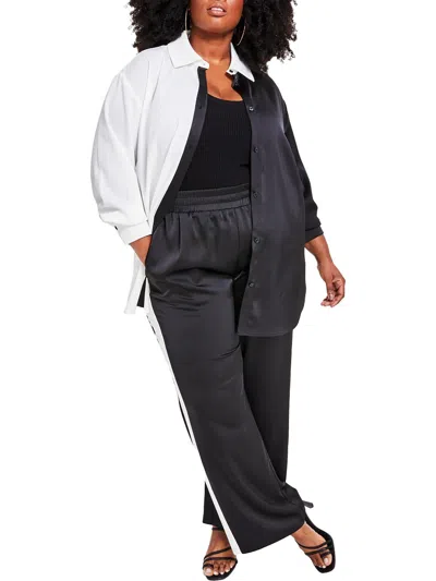 Nina Parker Plus Womens Collared Split Hem Button-down Top In Multi