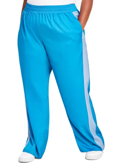 Nina Parker Plus Womens Colorblock High Rise Wide Leg Pants In Blue