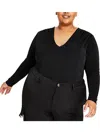 Nina Parker Trendy Plus Size V-neck Long-sleeve Top In Black