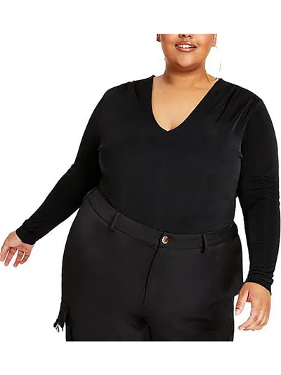Nina Parker Trendy Plus Size V-neck Long-sleeve Top In Black Beauty