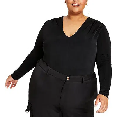 Nina Parker Plus Womens Comfy V-neck Pullover Top In Black