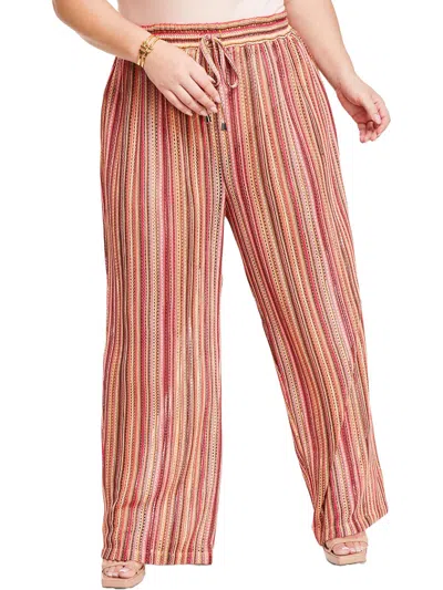 Nina Parker Plus Womens Crochet Drawstring Hem Wide Leg Pants In Multi