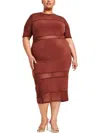 Nina Parker Trendy Plus Size Short-sleeve Midi Mesh Dress In Gold
