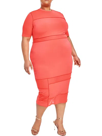 Nina Parker Plus Womens Elbow Sleeve Long Maxi Dress In Pink